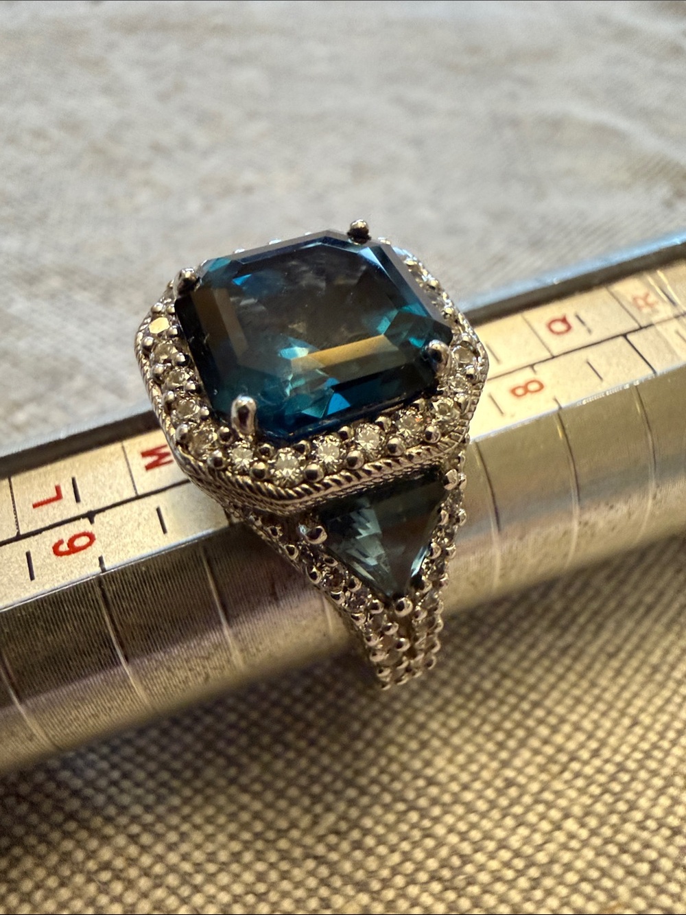 Judith Ripka Sterling silver ring with blue topaz, size 7